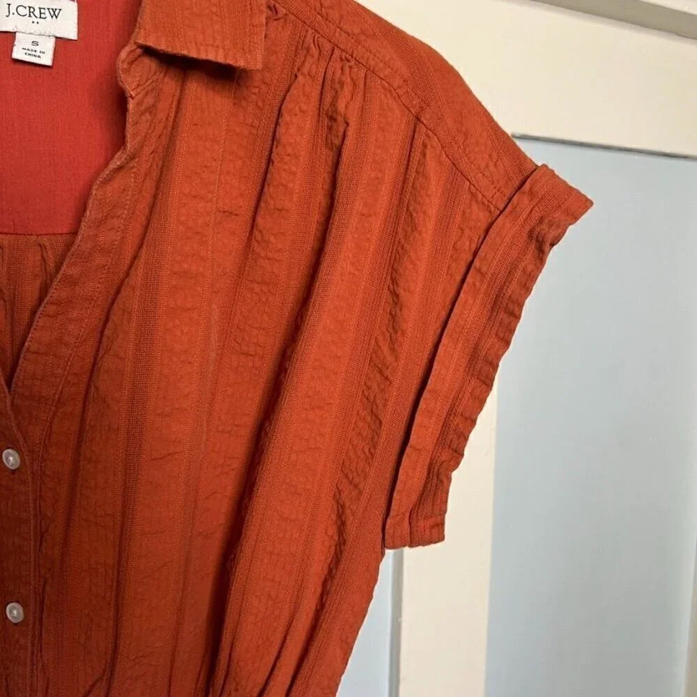 J. Crew Burnt Orange Self Stripe Button Down Shirt Dress